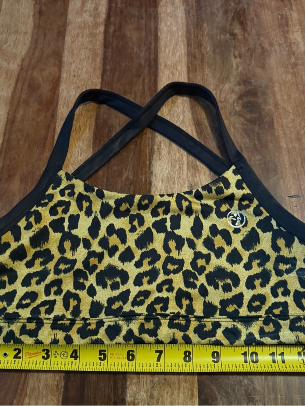 Zumba Leopard Print Sports Bra Crossback Bralette Black & Tan & Gold Size M - Picture 4 of 5